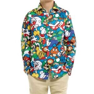 Oppo‎ Suits Super Mario Long Sleeve Dress Shirt 16Y/S Button Nintendo Retro Game